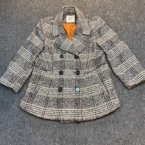 Maralyn and Me Black Plaid Double Breasted Pea Coat Womens Small